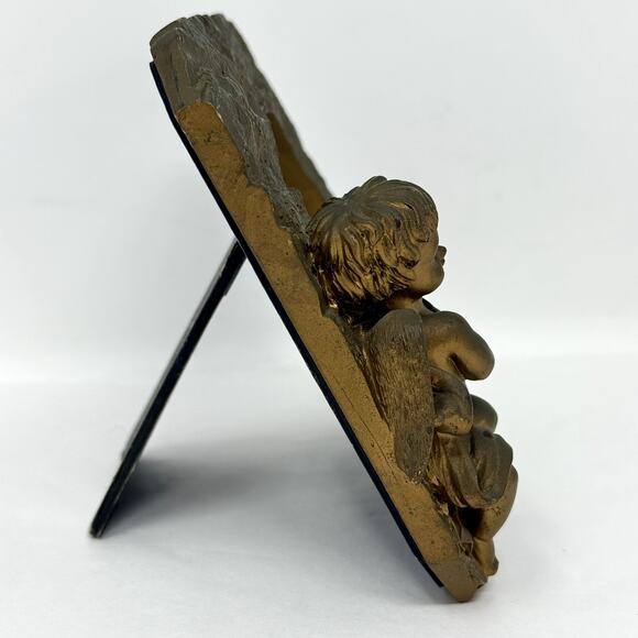 Cherub Playing Lute Angel Picture Frame Gold Rustic Stone Retro Vintage Style - Picture 3 of 6